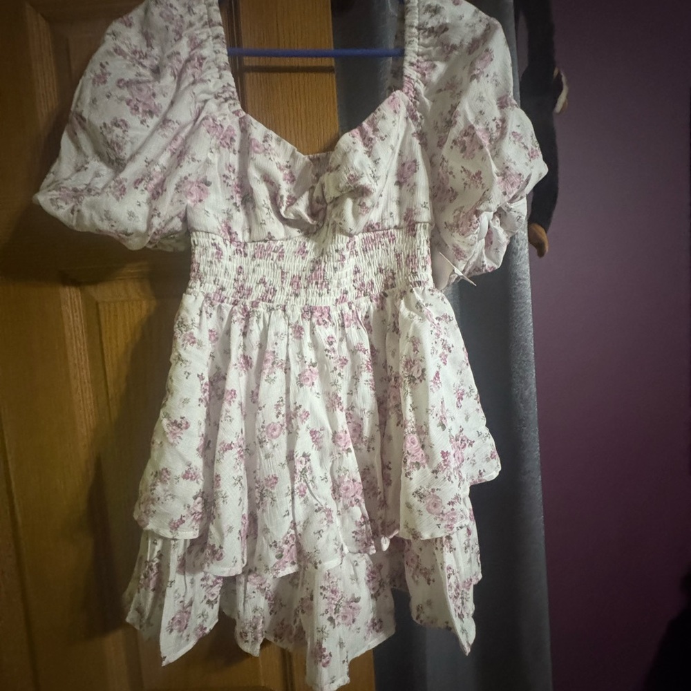 Altar'd State White Midi romper dress with Pink Floral Print